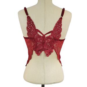 Adilove Sheer Lace Butterfly Babydoll Tank Cami L Red Fairy Whimiscal Floral